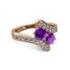 2 - Eleni Amethyst with Side Diamonds Bypass Ring 