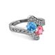 2 - Eleni Blue Topaz and Pink Tourmaline with Side Diamonds Bypass Ring 
