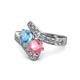 1 - Eleni Blue Topaz and Pink Tourmaline with Side Diamonds Bypass Ring 