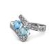 1 - Eleni Blue Topaz and Aquamarine with Side Diamonds Bypass Ring 