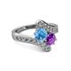 2 - Eleni Blue Topaz and Amethyst with Side Diamonds Bypass Ring 