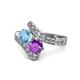 1 - Eleni Blue Topaz and Amethyst with Side Diamonds Bypass Ring 
