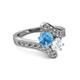2 - Eleni Blue Topaz and White Sapphire with Side Diamonds Bypass Ring 