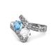 1 - Eleni Blue Topaz and White Sapphire with Side Diamonds Bypass Ring 