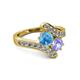 2 - Eleni Blue Topaz and Tanzanite with Side Diamonds Bypass Ring 