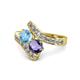 1 - Eleni Blue Topaz and Iolite with Side Diamonds Bypass Ring 