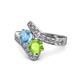 1 - Eleni Blue Topaz and Peridot with Side Diamonds Bypass Ring 