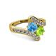 2 - Eleni Blue Topaz and Peridot with Side Diamonds Bypass Ring 
