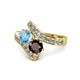1 - Eleni Blue Topaz and Red Garnet with Side Diamonds Bypass Ring 