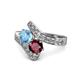 1 - Eleni Blue Topaz and Ruby with Side Diamonds Bypass Ring 