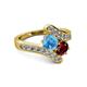 2 - Eleni Blue Topaz and Ruby with Side Diamonds Bypass Ring 