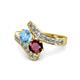 1 - Eleni Blue Topaz and Ruby with Side Diamonds Bypass Ring 