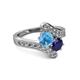 2 - Eleni Blue Topaz and Blue Sapphire with Side Diamonds Bypass Ring 