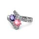 1 - Eleni Iolite and Pink Tourmaline with Side Diamonds Bypass Ring 
