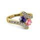 2 - Eleni Iolite and Pink Tourmaline with Side Diamonds Bypass Ring 