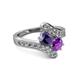 2 - Eleni Iolite and Amethyst with Side Diamonds Bypass Ring 