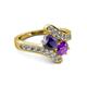 2 - Eleni Iolite and Amethyst with Side Diamonds Bypass Ring 