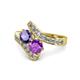 1 - Eleni Iolite and Amethyst with Side Diamonds Bypass Ring 