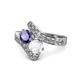 1 - Eleni Iolite and White Sapphire with Side Diamonds Bypass Ring 