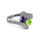 2 - Eleni Iolite and Peridot with Side Diamonds Bypass Ring 