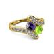 2 - Eleni Iolite and Peridot with Side Diamonds Bypass Ring 