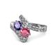 1 - Eleni Iolite and Rhodolite Garnet with Side Diamonds Bypass Ring 
