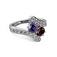 2 - Eleni Iolite and Red Garnet with Side Diamonds Bypass Ring 