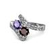 1 - Eleni Iolite and Red Garnet with Side Diamonds Bypass Ring 