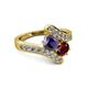 2 - Eleni Iolite and Ruby with Side Diamonds Bypass Ring 