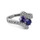 2 - Eleni Iolite and Blue Sapphire with Side Diamonds Bypass Ring 
