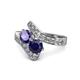 1 - Eleni Iolite and Blue Sapphire with Side Diamonds Bypass Ring 