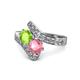 1 - Eleni Peridot and Pink Tourmaline with Side Diamonds Bypass Ring 