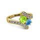 2 - Eleni Peridot and Blue Topaz with Side Diamonds Bypass Ring 