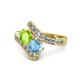 1 - Eleni Peridot and Blue Topaz with Side Diamonds Bypass Ring 