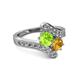 2 - Eleni Peridot and Citrine with Side Diamonds Bypass Ring 
