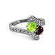 2 - Eleni Peridot and Red Garnet with Side Diamonds Bypass Ring 