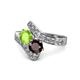 1 - Eleni Peridot and Red Garnet with Side Diamonds Bypass Ring 