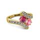 2 - Eleni Rhodolite Garnet and Pink Tourmaline with Side Diamonds Bypass Ring 