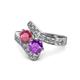1 - Eleni Rhodolite Garnet and Amethyst with Side Diamonds Bypass Ring 