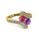 2 - Eleni Rhodolite Garnet and Amethyst with Side Diamonds Bypass Ring 