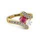 2 - Eleni Rhodolite Garnet and White Sapphire with Side Diamonds Bypass Ring 