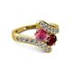 2 - Eleni Rhodolite Garnet and Ruby with Side Diamonds Bypass Ring 