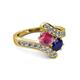 2 - Eleni Rhodolite Garnet and Blue Sapphire with Side Diamonds Bypass Ring 