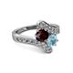 2 - Eleni Red Garnet and Aquamarine with Side Diamonds Bypass Ring 