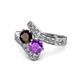 1 - Eleni Red Garnet and Amethyst with Side Diamonds Bypass Ring 