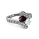 2 - Eleni Red Garnet and White Sapphire with Side Diamonds Bypass Ring 