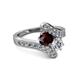 2 - Eleni Red Garnet and Diamond with Side Diamonds Bypass Ring 