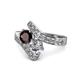 1 - Eleni Red Garnet and Diamond with Side Diamonds Bypass Ring 