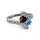 2 - Eleni Red Garnet and Blue Topaz with Side Diamonds Bypass Ring 