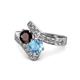 1 - Eleni Red Garnet and Blue Topaz with Side Diamonds Bypass Ring 
